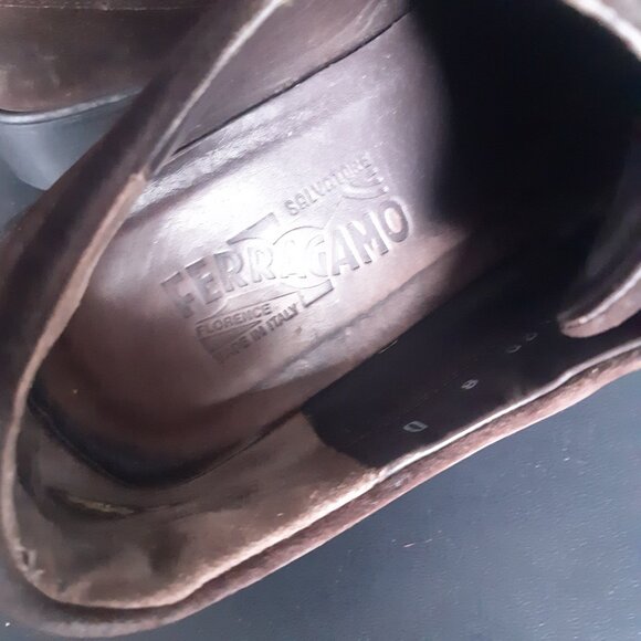 Ferragamo SZ 8D Men's Chocolate Brown Suede Derbys - Picture 12 of 15